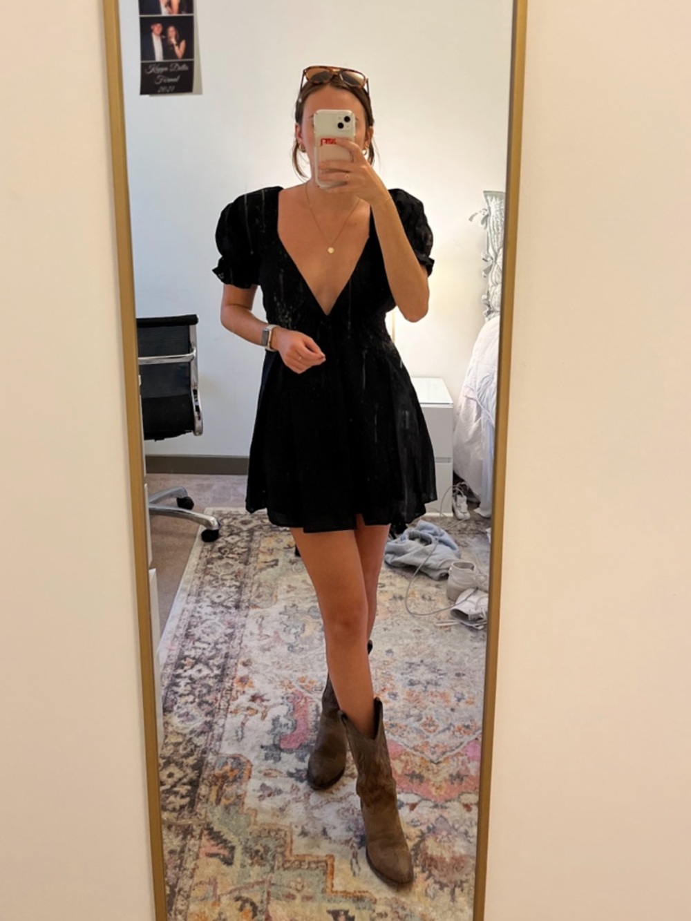 Princess Polly Black V-Neck Puff Sleeve Mini Dress
